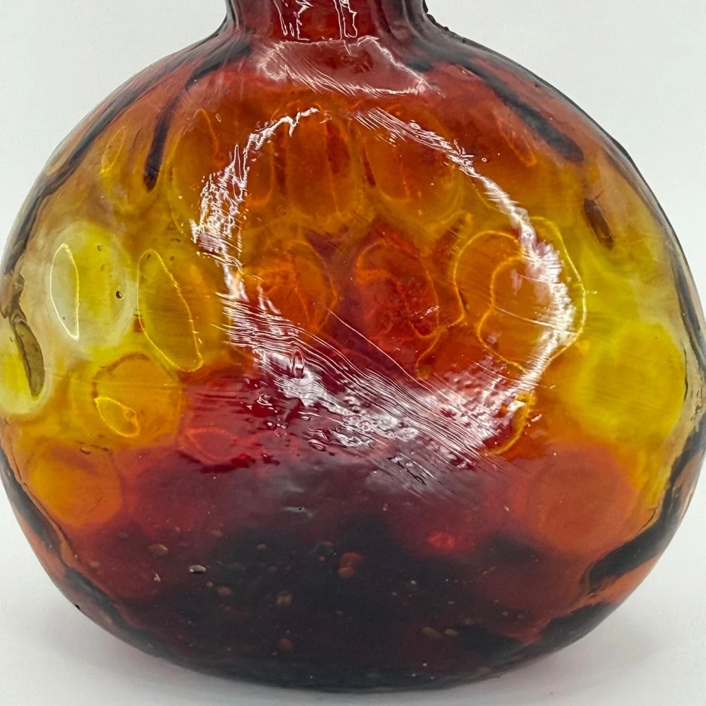 Vintage Amberina Glass Decanter Bottle Stopper Art‎ Glass Handblown Rustic Optic